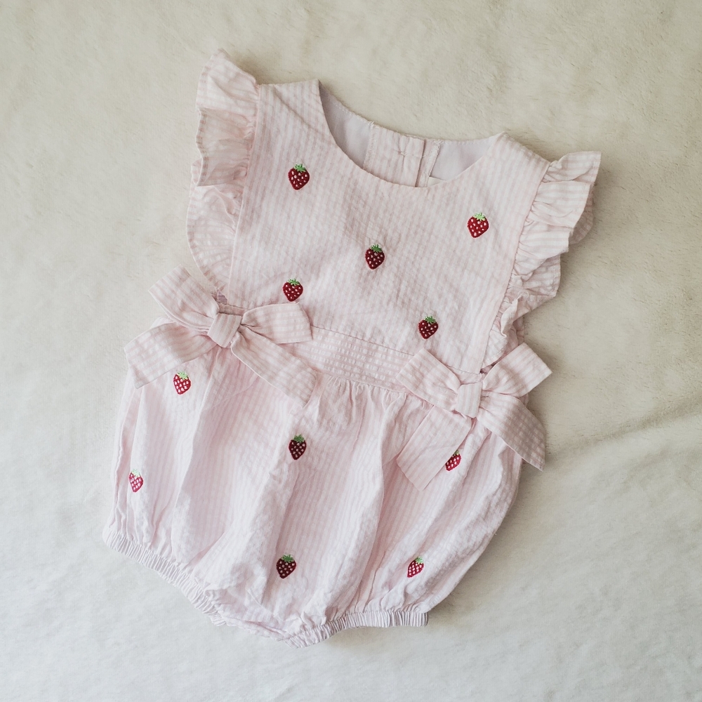 Starting Out Embroidered Strawberry Romper
